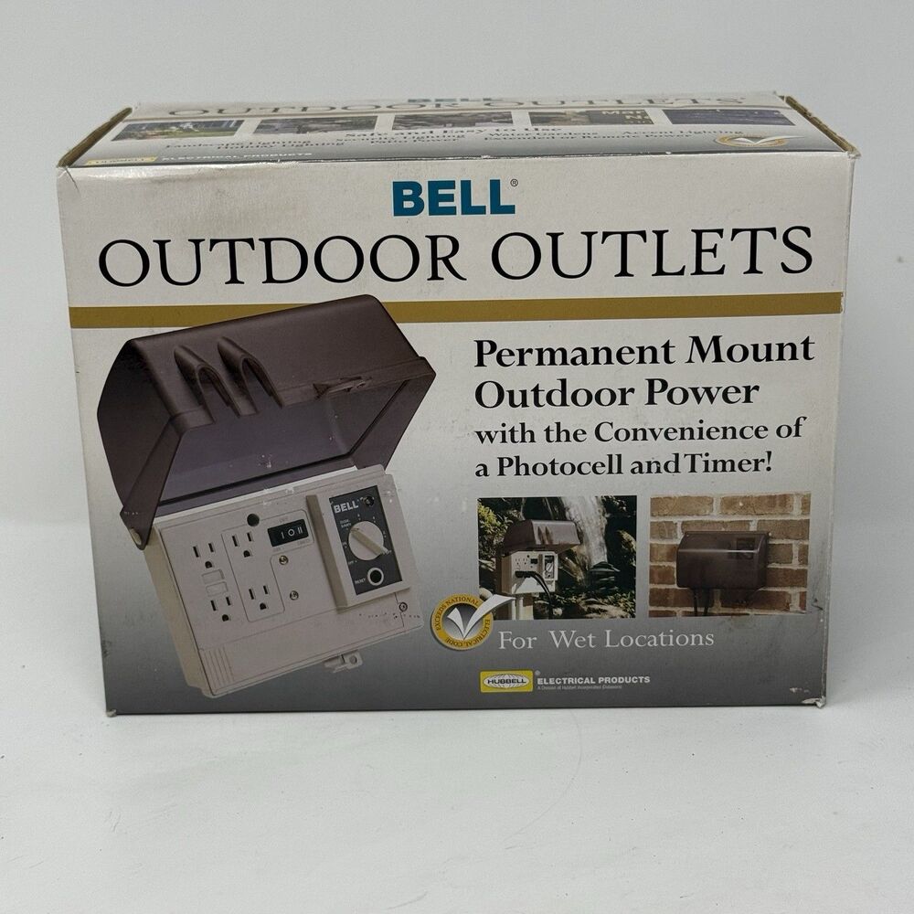 BELL Outdoor 4 Outlet GFCI Photocell Sensor Timer Weatherproof Mount w/ Lid